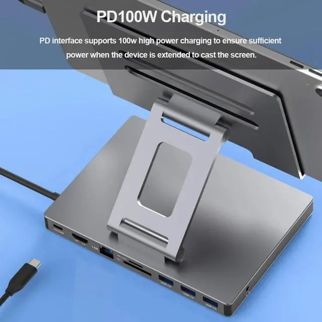 Alt view image 2 of 7 - Docking Station Laptop Stand Aluminum Alloy Multi Port Hub PD USB3.0 Stand SD TF Slot Gigabit Ethernet Docking Station,A