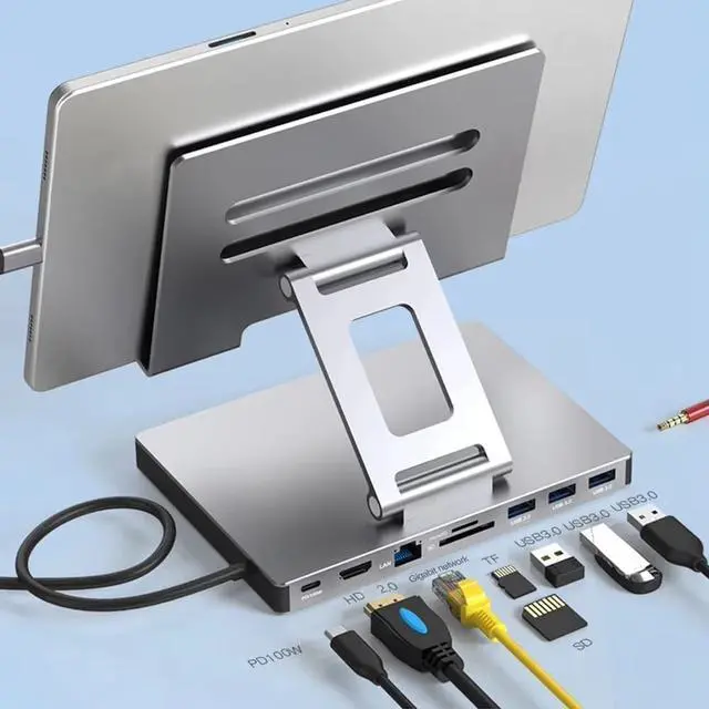 Alt view image 4 of 7 - Docking Station Laptop Stand Aluminum Alloy Multi Port Hub PD USB3.0 Stand SD TF Slot Gigabit Ethernet Docking Station,A