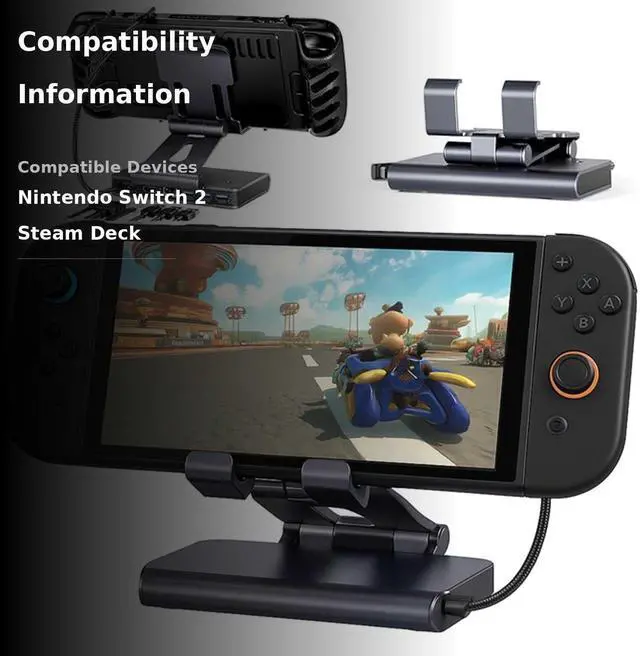 Alt view image 3 of 7 - 6-in-1 Docking Station for Nintendo Switch 2 & Steam Deck - 4K@60Hz HDMI, 100W PD Fast Charge, 3xUSB 3.0 Ports, 1Gb Ethernet - Aluminum Alloy Adjustable Stand for Switch 2/OLED/Steam Deck/Legion Go