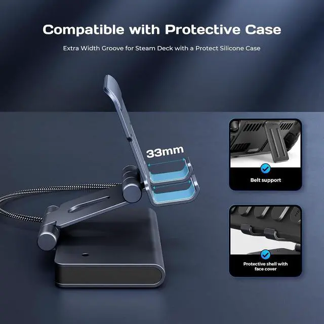 Alt view image 4 of 7 - 6-in-1 Docking Station for Nintendo Switch 2 & Steam Deck - 4K@60Hz HDMI, 100W PD Fast Charge, 3xUSB 3.0 Ports, 1Gb Ethernet - Aluminum Alloy Adjustable Stand for Switch 2/OLED/Steam Deck/Legion Go