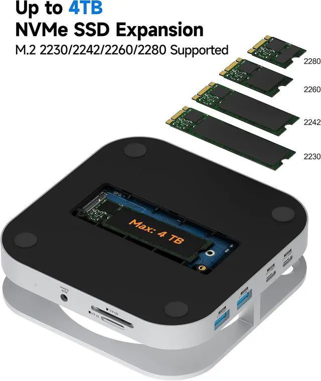 Alt view image 3 of 7 - YICOSUN Mac mini Dock & Stand, M.2 NVMe SSD Enclosure with 10Gbps Data Transfer, 4K@60Hz HDMI, SD/TF Card Reader, Compatible with Mac mini M4/M4 Pro 2024, Multi-Screen Workstation Expansion - Silver