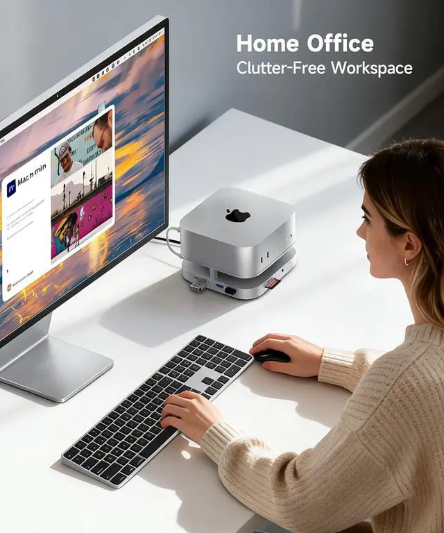 Alt view image 6 of 7 - YICOSUN Mac mini Dock & Stand, M.2 NVMe SSD Enclosure with 10Gbps Data Transfer, 4K@60Hz HDMI, SD/TF Card Reader, Compatible with Mac mini M4/M4 Pro 2024, Multi-Screen Workstation Expansion - Silver