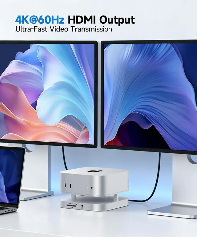 Alt view image 7 of 7 - YICOSUN Mac mini Dock & Stand, M.2 NVMe SSD Enclosure with 10Gbps Data Transfer, 4K@60Hz HDMI, SD/TF Card Reader, Compatible with Mac mini M4/M4 Pro 2024, Multi-Screen Workstation Expansion - Silver
