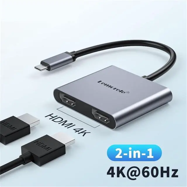 Alt view image 2 of 6 - 2 Port USB C Hub to Dual HDMI 4K 60HZ Dual Screen Expansion Type C Docking Station for Laptop Mobile Phone PC