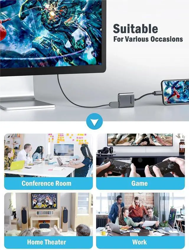 Alt view image 6 of 6 - 2 Port USB C Hub to Dual HDMI 4K 60HZ Dual Screen Expansion Type C Docking Station for Laptop Mobile Phone PC