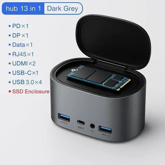 Alt view image 2 of 7 - NVME Docking Station 13 in 1 Multi USB Docking Hub USB-C Hub Dock 4K 60Hz RJ45 and 1000Mbps SSD M.2 NVMe NGFF / 2230 to 2280 / M-Key & B+M Key Hubs, Universal