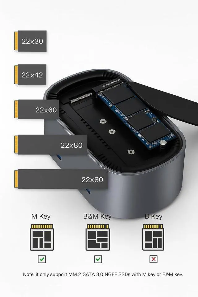 Alt view image 3 of 7 - NVME Docking Station 13 in 1 Multi USB Docking Hub USB-C Hub Dock 4K 60Hz RJ45 and 1000Mbps SSD M.2 NVMe NGFF / 2230 to 2280 / M-Key & B+M Key Hubs, Universal