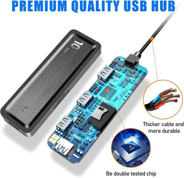 Alt view image 4 of 4 - TEWENE USB-C to USB Hub 6-in-1 Docking Station 10Gbps | 4 USB-A 3.2 Gen2 10Gbps Ports, and 2 Card Readers, Compatible with Laptop, MacBook