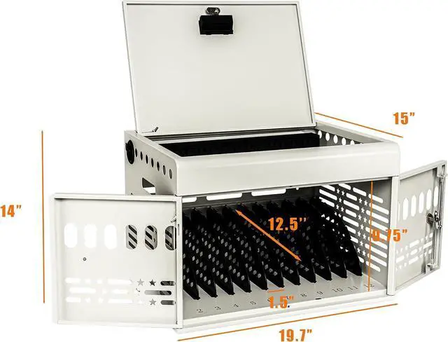 Alt view image 5 of 7 - 12 Device Portable Charging Station for Tablets, iPads, Chromebooks, and Laptop Computers with Lock, Surge Protection, for Classroom or Office (White)