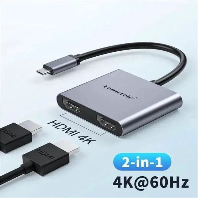 Alt view image 2 of 6 - 2 Port USB C Hub to Dual HDMI 4K 60HZ Dual Screen Expansion Type C Docking Station for Laptop Mobile Phone PC