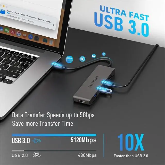 Alt view image 3 of 6 - 6-in-1 USB C Hub Type C to HDMI 4K 30Hz,USB A 3.0 5Gbps Docking Station TF SD 480Mb/s for PC Laptop Tablet Computer