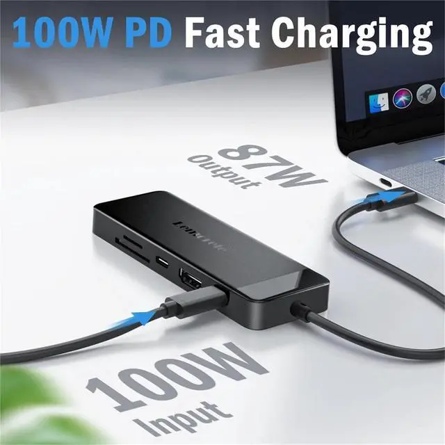Alt view image 2 of 6 - TC92 USB C Hub 3.0 Type C to 4K HDM Adapter 9-in-1 Ports Docking Station 100w Charger for Windows MacOS Laptop