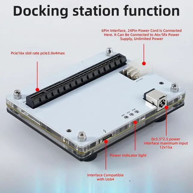 Alt view image 3 of 7 - Heayzoki External Graphics Card Dock, USB4.0 External GPU Docking Station with 1m Data Cable, for PCIe 16X Slot Laptop PC Handheld Device