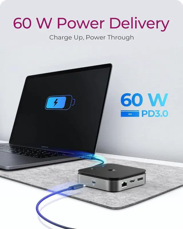 Alt view image 5 of 7 - ICY BOX USB4 Docking Station (7-in-1) for 2 monitors (1x HDMI and 1x DP), 4K 120Hz / 8K 30Hz, 3x USB 3.1 Gen 2 (10 Gbps), 60W Power Delivery, Gigabit Ethernet, Audio, IB-DK408-C41