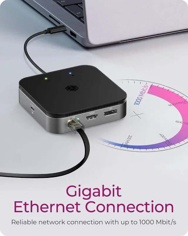 Alt view image 6 of 7 - ICY BOX USB4 Docking Station (7-in-1) for 2 monitors (1x HDMI and 1x DP), 4K 120Hz / 8K 30Hz, 3x USB 3.1 Gen 2 (10 Gbps), 60W Power Delivery, Gigabit Ethernet, Audio, IB-DK408-C41
