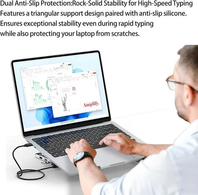 Alt view image 5 of 7 - 8-in-1 USB C Laptop Docking Station Stand,Ergonomic Adjustable Laptop Riser with 4K HDMI,PD Fast Charging,Foldable Portable Aluminum Laptop Stand Docking Station for Home,Office&Travel (2 PCS)