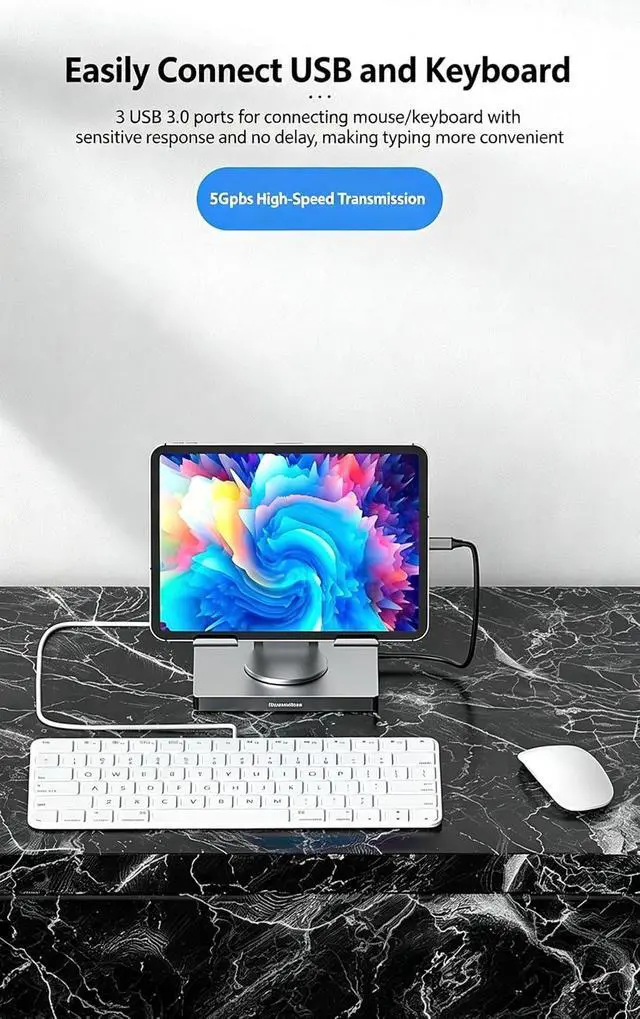 Alt view image 6 of 7 - Aluminum Alloy USB-C Laptop Stand Docking Station, 9-in-1 Multiport Hub with 4K HDMI, PD100W, USB 3.0, SD/TF, Gigabit Ethernet, Gray