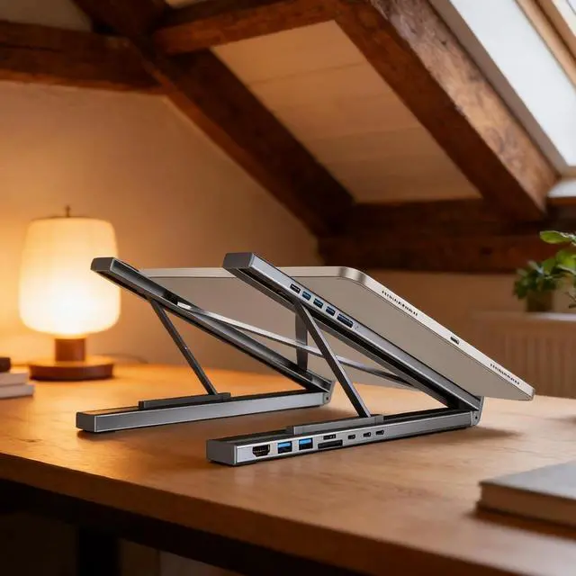 Alt view image 7 of 7 - Genérico Laptop Stand with Docking Station | 8 in 1 Hub with Portable Stand | Data Transfer to 5Gbps, Foldable Riser with USB Ports - for Desk,