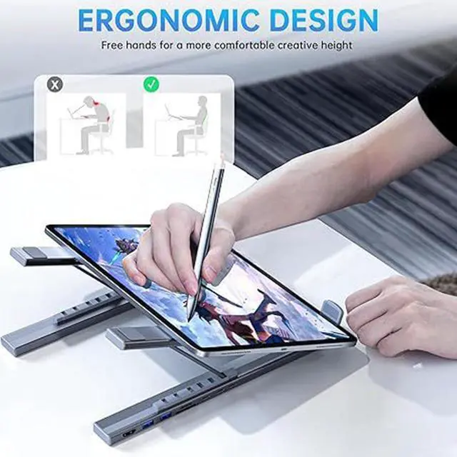Alt view image 5 of 7 - Genérico Laptop Stand with Docking Station | 8 in 1 Hub with Portable Stand | Data Transfer to 5Gbps, Foldable Riser with USB Ports - for Desk,