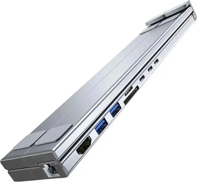 Main image of Professional 9 Port Dock with Aluminum Body 2 Monitor and Foldable Stand for Tablets Portable Laptop Hubs with Gigabit Ethernet