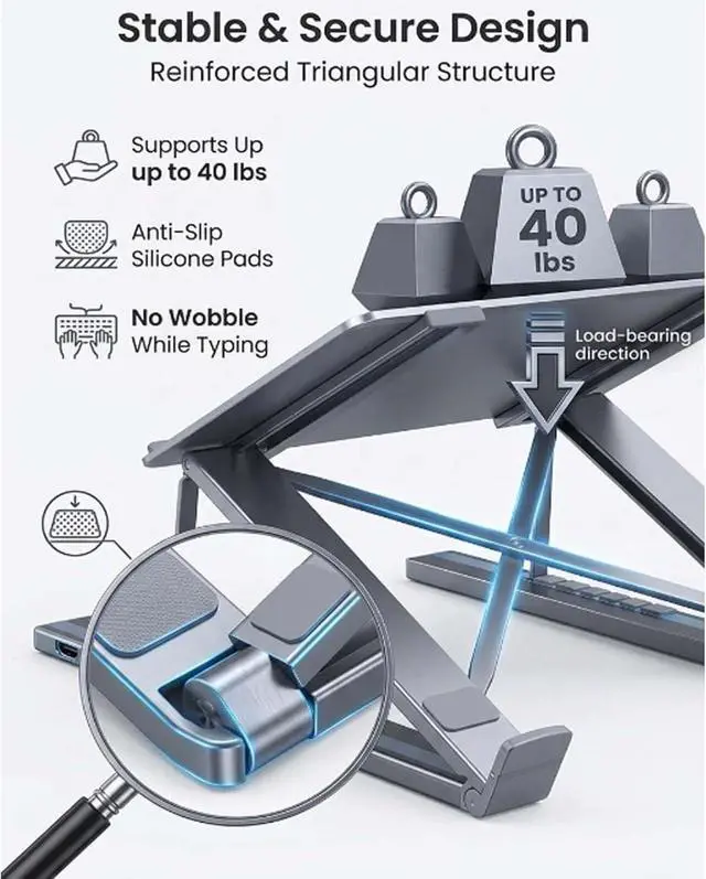 Alt view image 4 of 7 - 8-in-1 USB C Laptop Docking Station Stand, Laptop Stand with Docking Station, Foldable Computer Riser with 4K HDMI & Multiple Ports, for Home Office & Desk (9 in 1 Dual Arm)