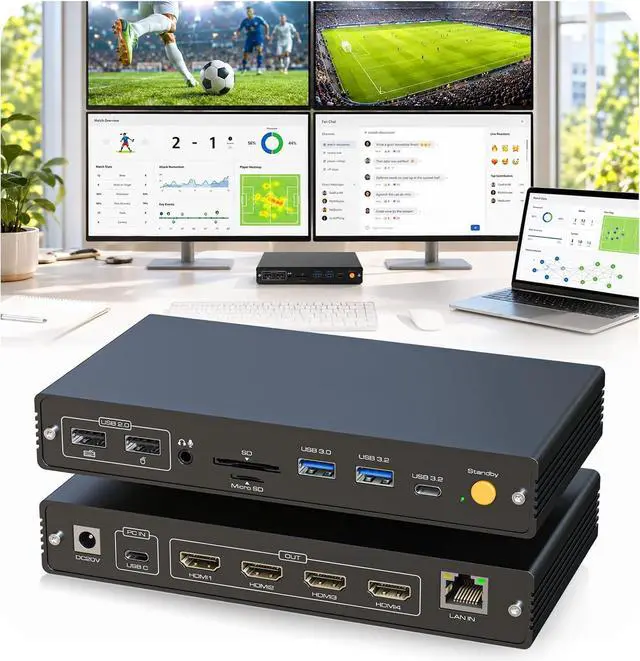 Main image of Docking Station 4 Monitors for MacBook Pro/Air M1-M4, DisplayLink USB C Dock with 4 HDMI 4K@60Hz, 15-in-1 Quad Monitor Dock, 100W PD, 10Gbps USB 3.2, Ethernet, SD/TF, Audio