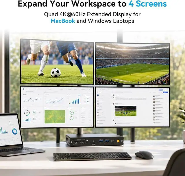 Alt view image 3 of 7 - Docking Station 4 Monitors for MacBook Pro/Air M1-M4, DisplayLink USB C Dock with 4 HDMI 4K@60Hz, 15-in-1 Quad Monitor Dock, 100W PD, 10Gbps USB 3.2, Ethernet, SD/TF, Audio