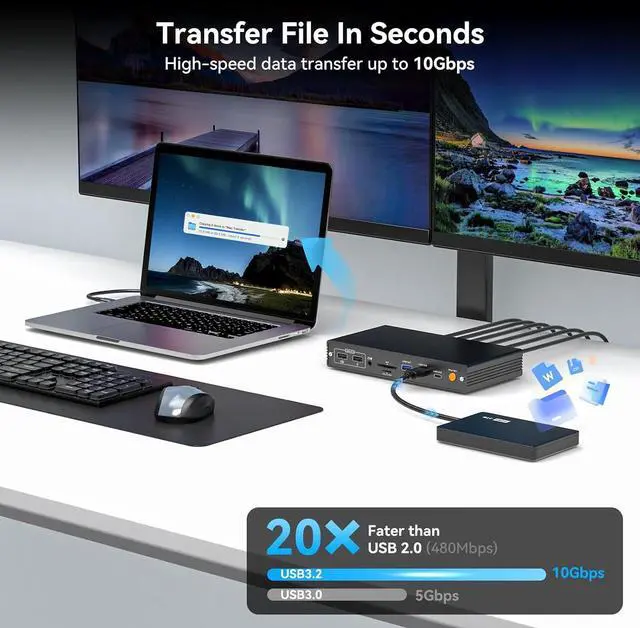 Alt view image 4 of 7 - Docking Station 4 Monitors for MacBook Pro/Air M1-M4, DisplayLink USB C Dock with 4 HDMI 4K@60Hz, 15-in-1 Quad Monitor Dock, 100W PD, 10Gbps USB 3.2, Ethernet, SD/TF, Audio