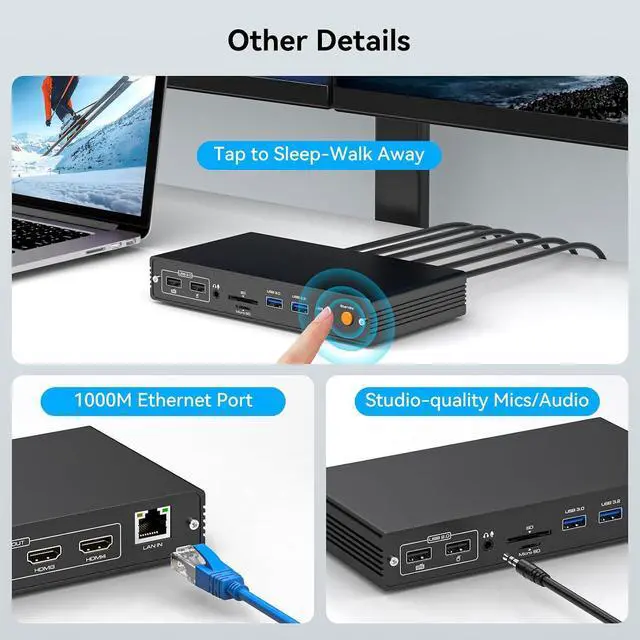 Alt view image 6 of 7 - Docking Station 4 Monitors for MacBook Pro/Air M1-M4, DisplayLink USB C Dock with 4 HDMI 4K@60Hz, 15-in-1 Quad Monitor Dock, 100W PD, 10Gbps USB 3.2, Ethernet, SD/TF, Audio