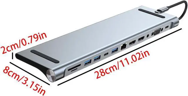 Alt view image 2 of 7 - Laptop Docking Station Stand 12 in 1 USB C Docking Station 4K 30Hz HDTV Multiport Adapter Dock USB3.0 USB2.0 Ethernet USB C Center