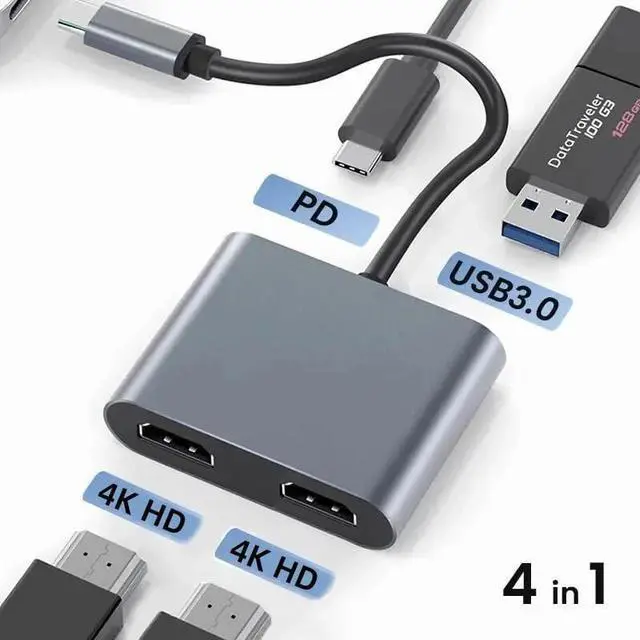 Alt view image 3 of 3 - USB C to Dual HD Display Adapter Docking Station Hub Two Monitors for Windows10/11 Laptop Mirror and Extend Mode(2in1)