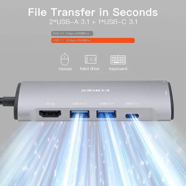 Alt view image 3 of 7 - 8 en 1 USB C Laptop Docking Station MacBook Adapter Multiport USB C Hub HDMI, 3 x USB 3.1, 100W PD, RJ45, SD/TF para HP, MacBook Air/Pro, DELL XPS