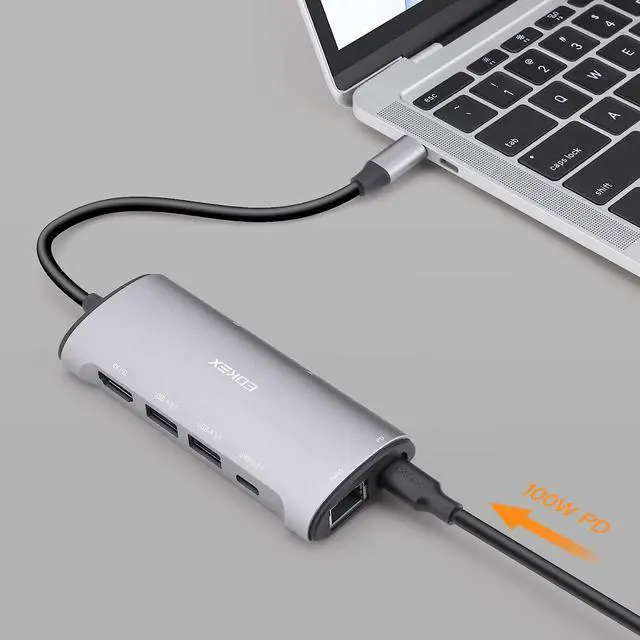 Alt view image 4 of 7 - 8 en 1 USB C Laptop Docking Station MacBook Adapter Multiport USB C Hub HDMI, 3 x USB 3.1, 100W PD, RJ45, SD/TF para HP, MacBook Air/Pro, DELL XPS