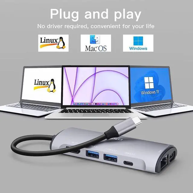 Alt view image 7 of 7 - 8 en 1 USB C Laptop Docking Station MacBook Adapter Multiport USB C Hub HDMI, 3 x USB 3.1, 100W PD, RJ45, SD/TF para HP, MacBook Air/Pro, DELL XPS