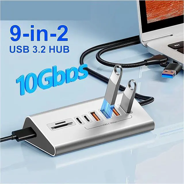 Alt view image 2 of 7 - 10Gbps USB 3.2 Docking Station Hub Type C Splitter with Card Reader Aluminum Alloy Multi 8/9 Ports Switch for PC Laptop(8-in-2 5Gbps)
