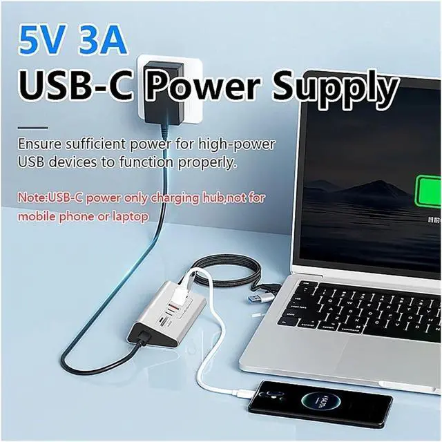 Alt view image 3 of 7 - 10Gbps USB 3.2 Docking Station Hub Type C Splitter with Card Reader Aluminum Alloy Multi 8/9 Ports Switch for PC Laptop(8-in-2 5Gbps)
