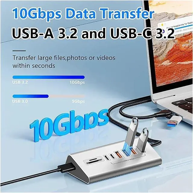 Alt view image 5 of 7 - 10Gbps USB 3.2 Docking Station Hub Type C Splitter with Card Reader Aluminum Alloy Multi 8/9 Ports Switch for PC Laptop(8-in-2 5Gbps)