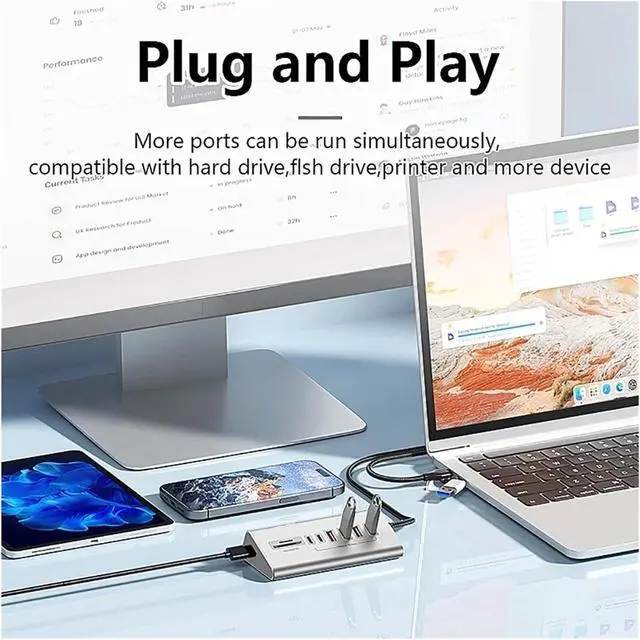 Alt view image 6 of 7 - 10Gbps USB 3.2 Docking Station Hub Type C Splitter with Card Reader Aluminum Alloy Multi 8/9 Ports Switch for PC Laptop(8-in-2 5Gbps)