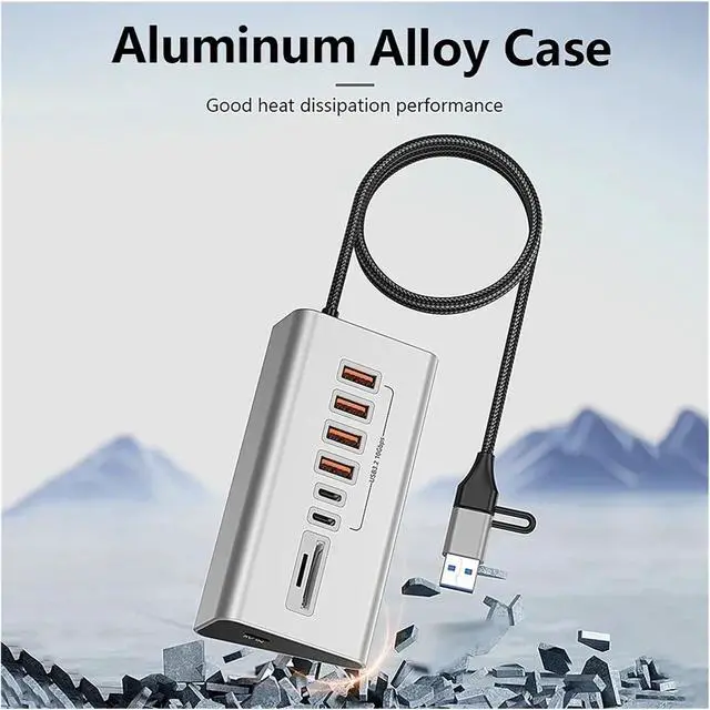 Alt view image 7 of 7 - 10Gbps USB 3.2 Docking Station Hub Type C Splitter with Card Reader Aluminum Alloy Multi 8/9 Ports Switch for PC Laptop(8-in-2 5Gbps)