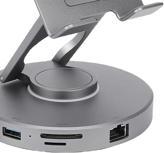 Alt view image 7 of 7 - Pomya 10 in 1 USB C Docking Station Stand 360° Rotating Tablet Holder with Card Reader, 4K, Gigabit Ethernet, 3.5mm Jack, 100W PD for Laptop, Tablet, Switch 2