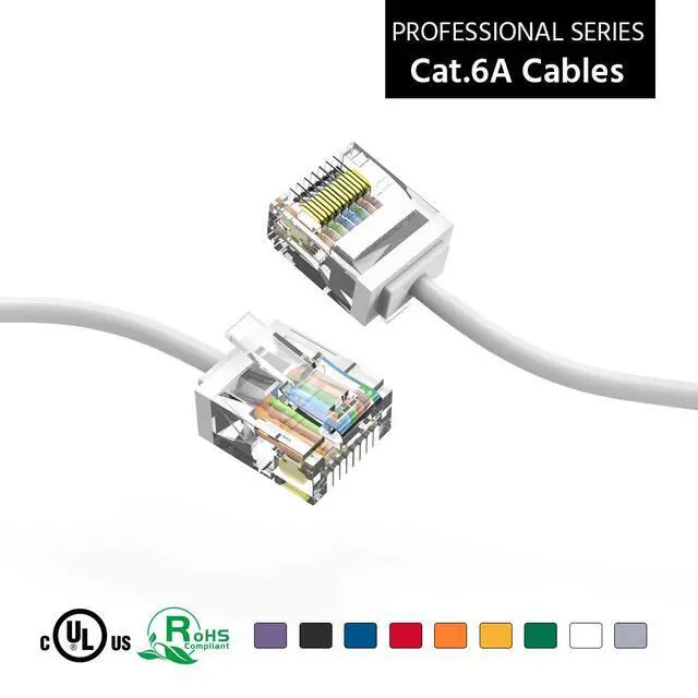 Alt view image 3 of 6 - Ultra Slim Cat6A Cable 2 FT (100 Pack) Networking, Super Slim CAT 6 Ethernet Patch Cord, 10Gigabit Super Thin RJ45 Connector Internet Cable for PC, Mac, Laptop, PS5, PS4, Xbox - White