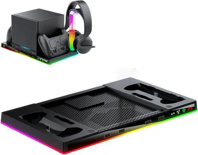 Main image of Charging Stand Compatible with Steam Machine, RGB Cooling Station with Controller Charger, Headset Holder, 4 USB Ports for Gaming Setup