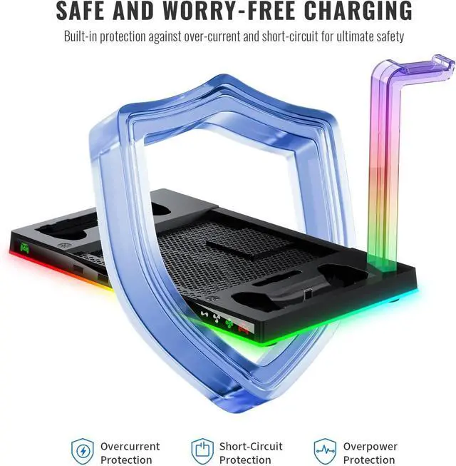 Alt view image 2 of 7 - Charging Stand Compatible with Steam Machine, RGB Cooling Station with Controller Charger, Headset Holder, 4 USB Ports for Gaming Setup