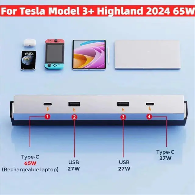 Alt view image 2 of 6 - for Model 3+ Highland 2024 65W Expansion Dock Central Control Charging Shunt USB HUB Extender Fast Intelligent Part