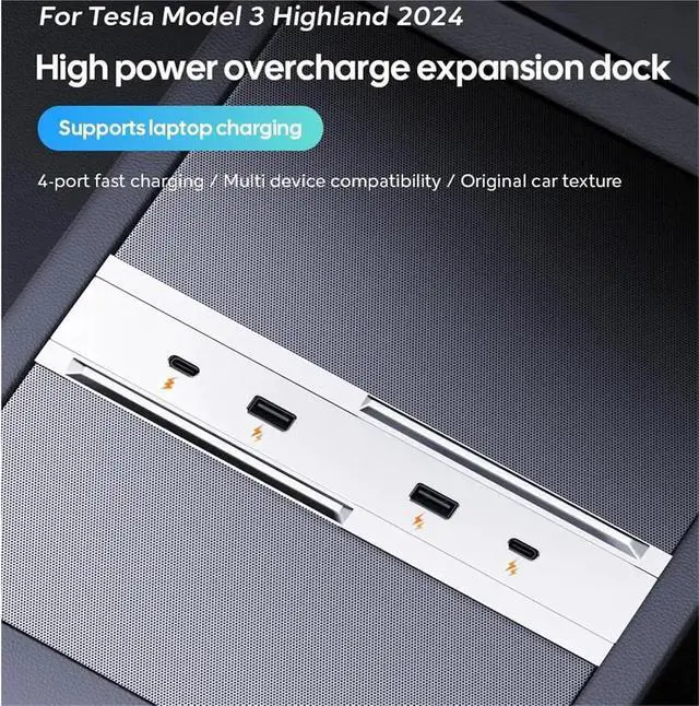 Alt view image 3 of 6 - for Model 3+ Highland 2024 65W Expansion Dock Central Control Charging Shunt USB HUB Extender Fast Intelligent Part