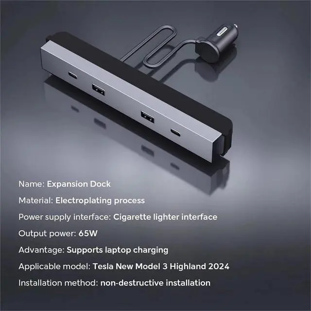 Alt view image 5 of 6 - for Model 3+ Highland 2024 65W Expansion Dock Central Control Charging Shunt USB HUB Extender Fast Intelligent Part