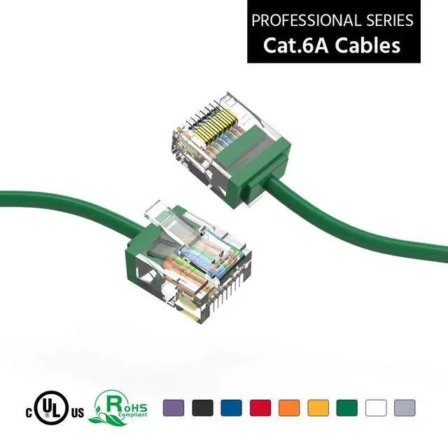 Alt view image 3 of 6 - Ultra Slim Cat6A Cable 4 FT (100 Pack) Networking, Super Slim CAT 6 Ethernet Patch Cord, 10Gigabit Super Thin RJ45 Connector Internet Cable for PC, Mac, Laptop, PS5, PS4, Xbox - Green