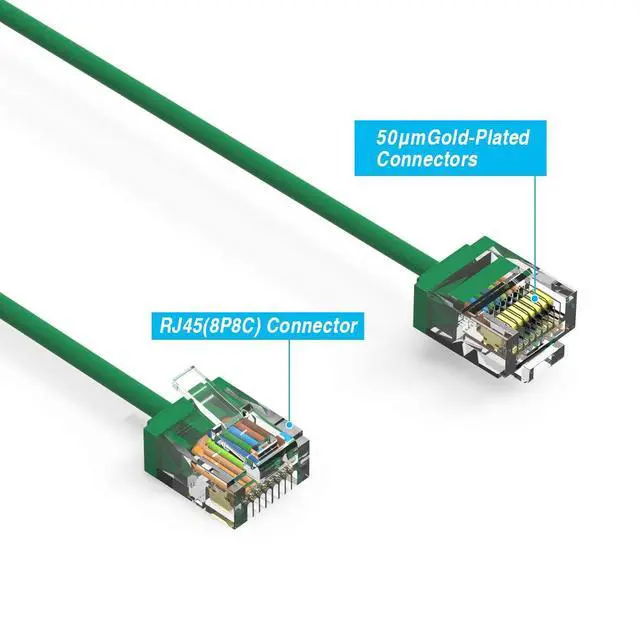 Alt view image 4 of 6 - Ultra Slim Cat6A Cable 4 FT (100 Pack) Networking, Super Slim CAT 6 Ethernet Patch Cord, 10Gigabit Super Thin RJ45 Connector Internet Cable for PC, Mac, Laptop, PS5, PS4, Xbox - Green