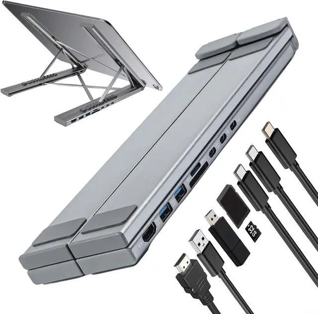 Main image of Laptop Docking Station With Adjustable Stand, SD/TF Card Slots, USB 3.0 Ports, 100W Fast Charging, Aluminum Alloy Laptop Stand Holder For Home Office