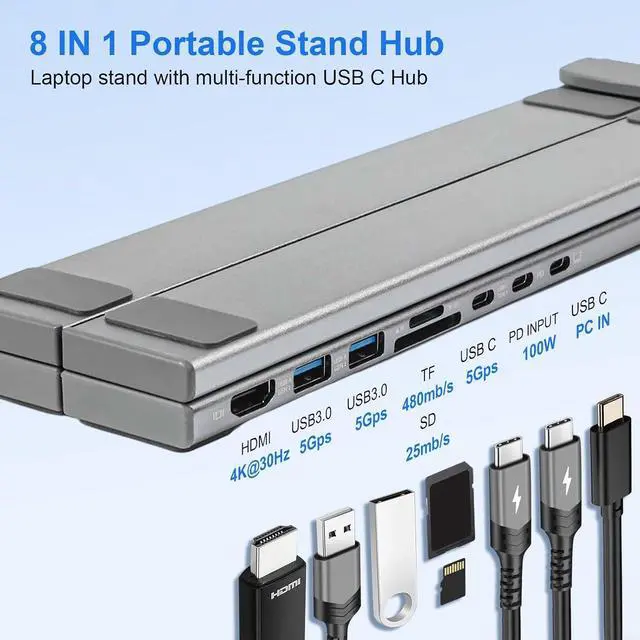 Alt view image 2 of 7 - Laptop Docking Station With Adjustable Stand, SD/TF Card Slots, USB 3.0 Ports, 100W Fast Charging, Aluminum Alloy Laptop Stand Holder For Home Office